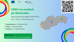 ilustračný obrázok: pozvánka na sériu informačných stretnutí CERV s QR kódom a odkazom na registráciu