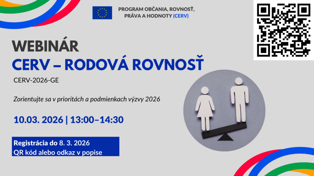 vizuál s QR kódom: pozvánka na webinár 10.3. výzva Rodová rovnosť